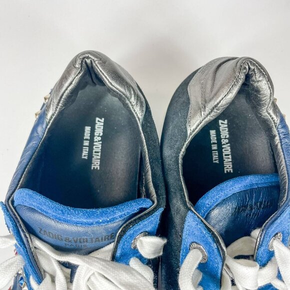 Zadig and Voltaire Tricolor Studded Leather and Suede Jungle Clous Sneakers Size - Picture 12 of 12